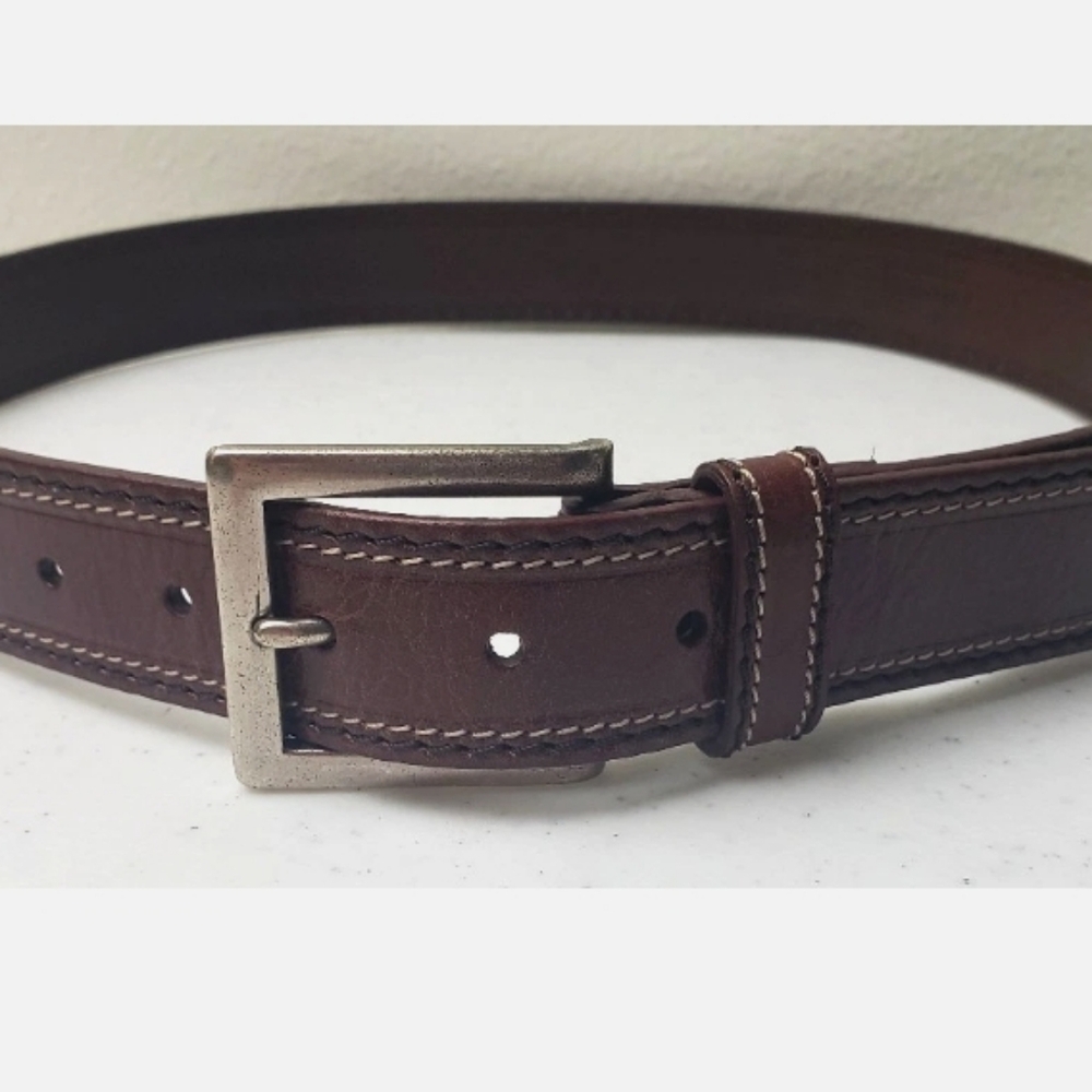 Fossil Brown Leather Belt with White Stitching